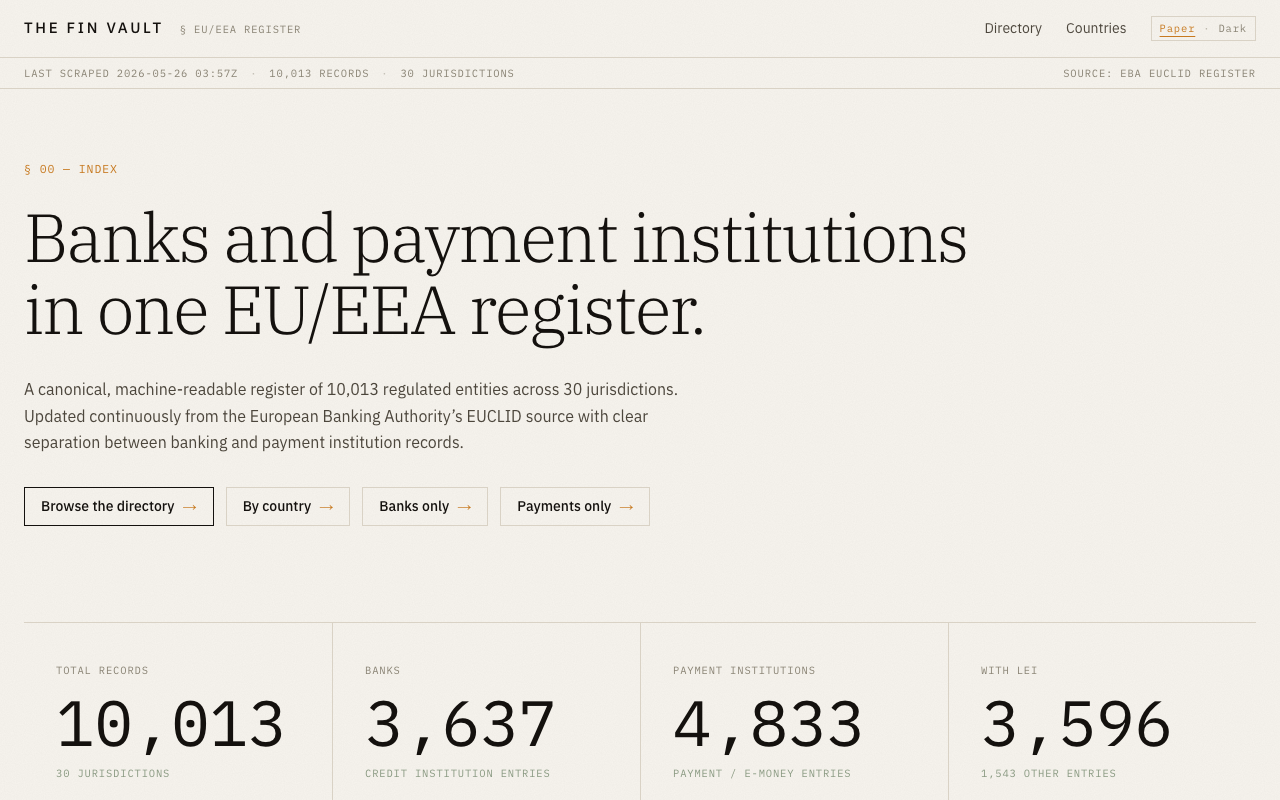 Screenshot of thefinvault.eu